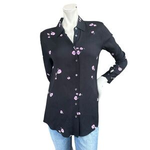 Equipment Femme Black Essential Button Down Long Sleeve Blouse Purple Floral S